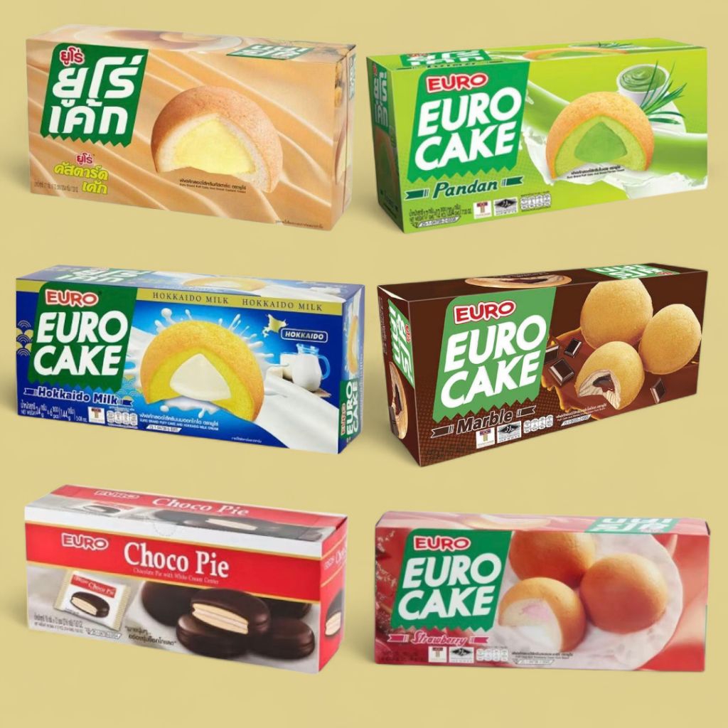 ยูโร่​ คัสตาร์ดเค้ก​ EURO Cake (12ชิ้น) ยูโร ขนมไข่ หลายรสชาติ  ขนมโบราณ