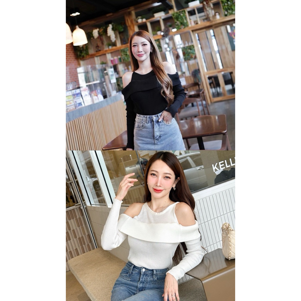 INFINITY :  Gemma Top (เจมม่า) เสื้อเปิดไหล่ ดีไซน์เก๋ๆค่ะ  เนื้อผ้าไหมพรมเส้นเล็ก ผ้าหนานุ่ม
