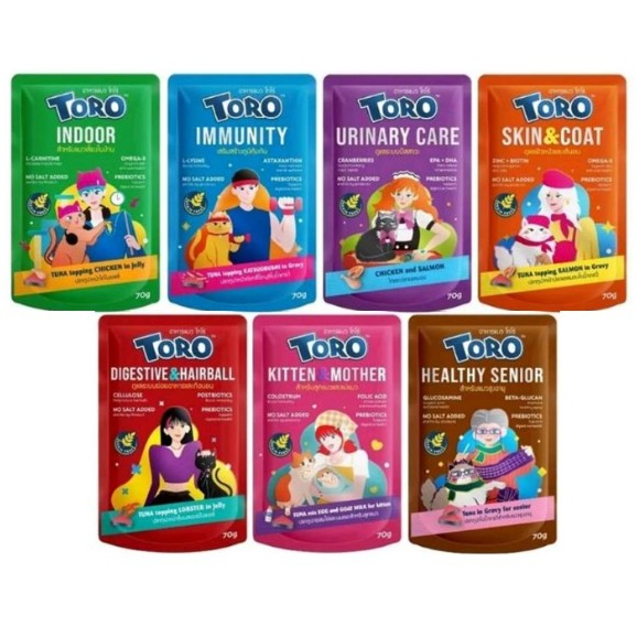 12ซองToro Pouch อาหารเปียกพรีเมียม สูตรบำรุงสุขภาพ สำหรับลูกแมว แมวโต และแมวสูงอายุ ทำจากปลาทูน่าเนื้้อขาว ขนาด 70g.