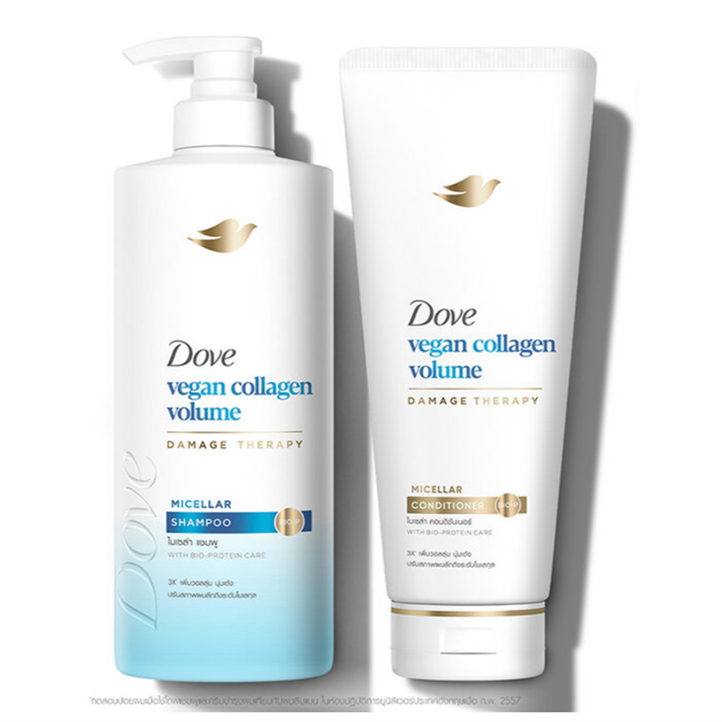 Dove Vegan Collagen Volume Micellar Set (Conditioner 350ml + Shampoo 380ml.) โดฟ วีแกน คอลลาเจน วอลล