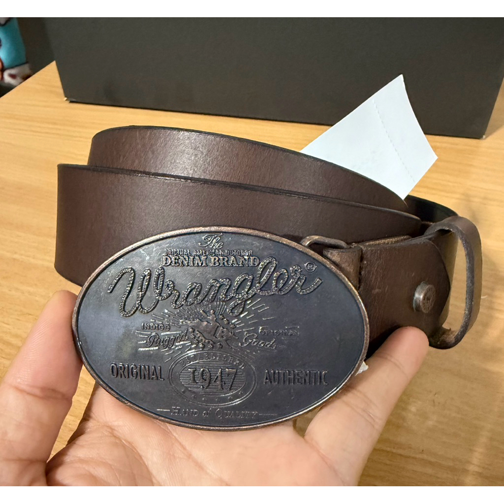 เข็มขัดผู้ชาย Wrangler ของแท้ หนังแท้เจาะรูเพิ่มได้ ขนาด 38 (เอว 32–42)