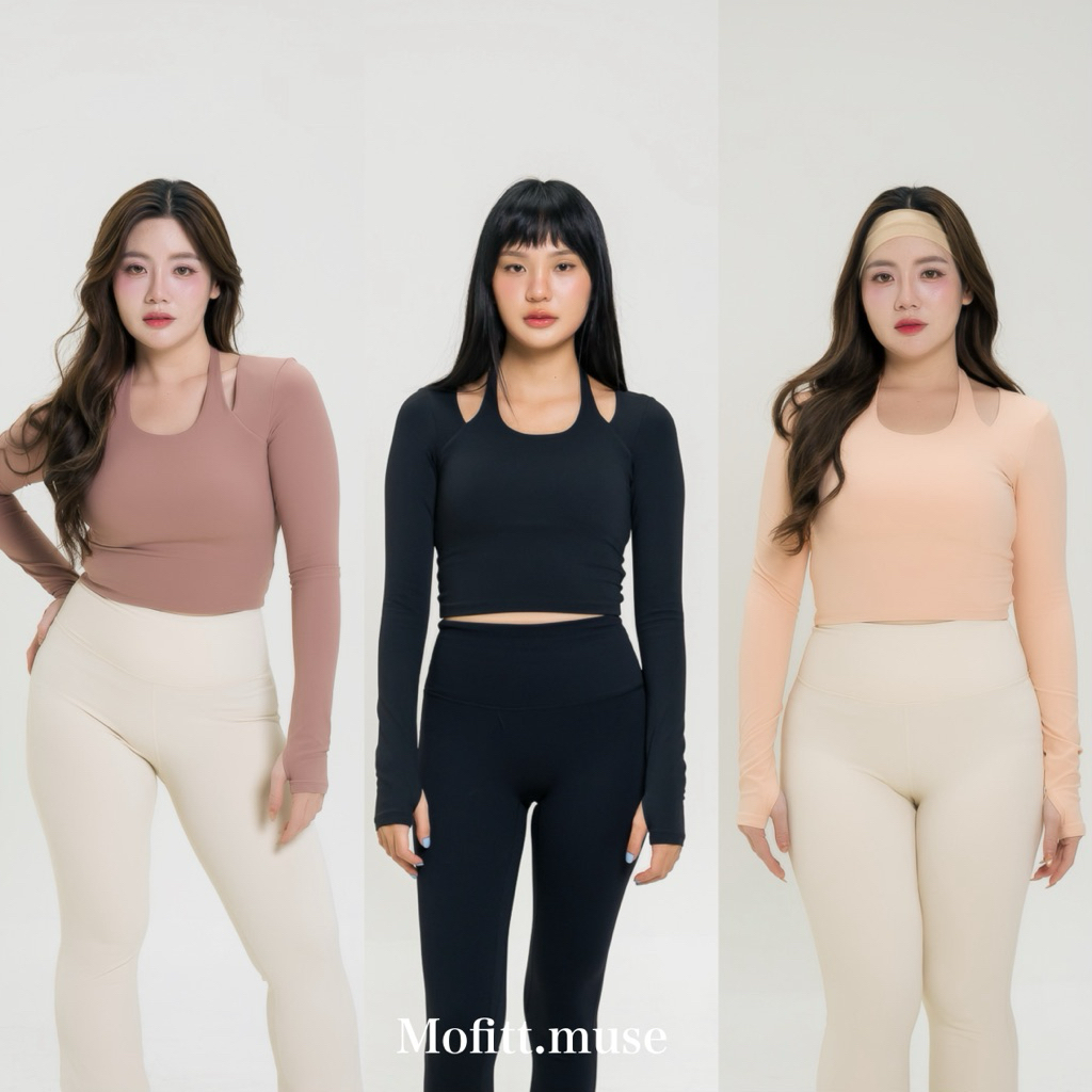 (พร้อมส่งในไทย) เสื้อคล้องคอแขนยาว สำหรับออกกำลังกาย เล่นโยคะ พิลาทิส เล่นฟิตเนส