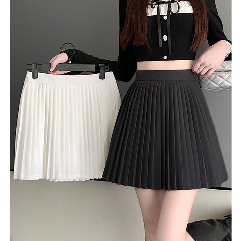 Aurae S-6XL กระโปรงทรงเอ พลีทจีบเล็ก สไตล์เกาหลี เทนนิสเอวสูง