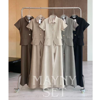 Mayny Set :: ชุดเซ็ท 2 ชิ้นขายาว ชุดเซ็ทขายาว เสื้อคอปกแขนสั้นแต่งกระดุม งานเรียบหรู ทำงานสีดำ BETTY (B045)
