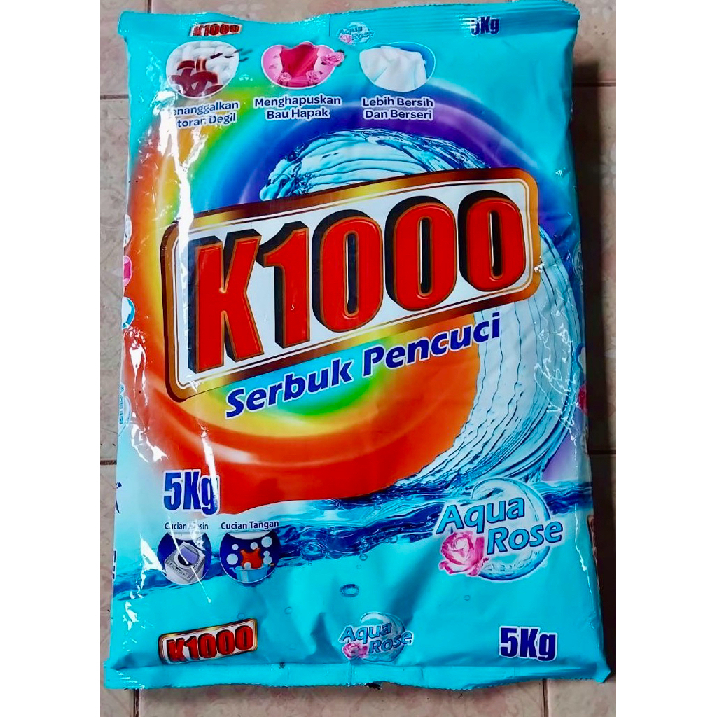 K1000 Serbuk Pencuci (ผงซักฟอก K1000) มีให้เลือก 	🌊 Aqua Rose