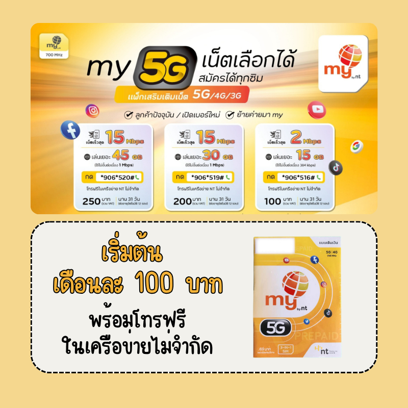 ซิม My by Nt แบบเติมเงิน 5G/4G/3G