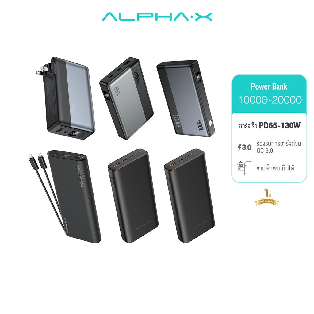ALPHA X พาวเวอร์แบงค์ PD65W /100W /130W powerbank 10000 20000 30000mAh จอแสดงผล LED แบตสำรอง