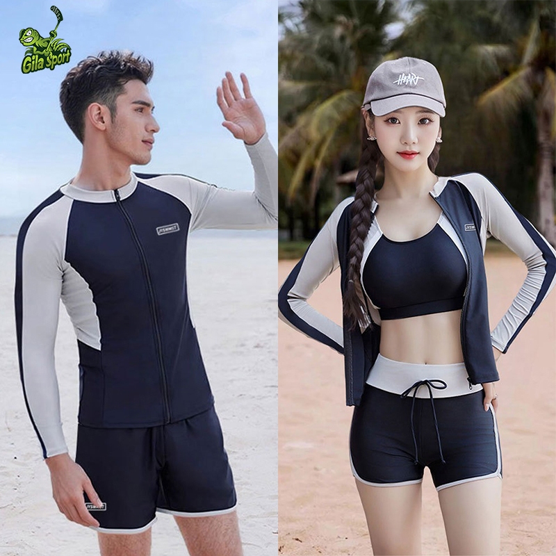 ชุดว่ายน้ำแขนยาว ชุดดำน้ำ คู่รัก  ผู้ชายและผู้หญิง กันUV ชุดว่ายน้ำ