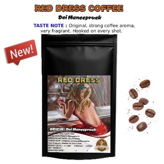 เมล็ดกาแฟ กาแฟ ไร่กาแฟดอยมณีพฤกษ์ จ.น่าน RED DRESS COFFEE Arabica100% ต้นตำรับกาแฟ กาแฟไทย 122