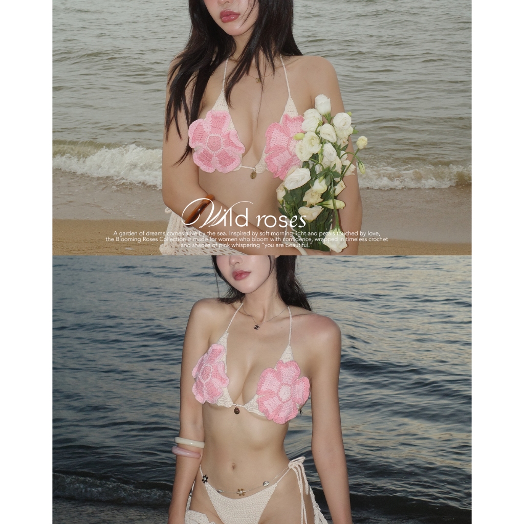 ICEBLINK | wild roses knit bikini-Handmade
