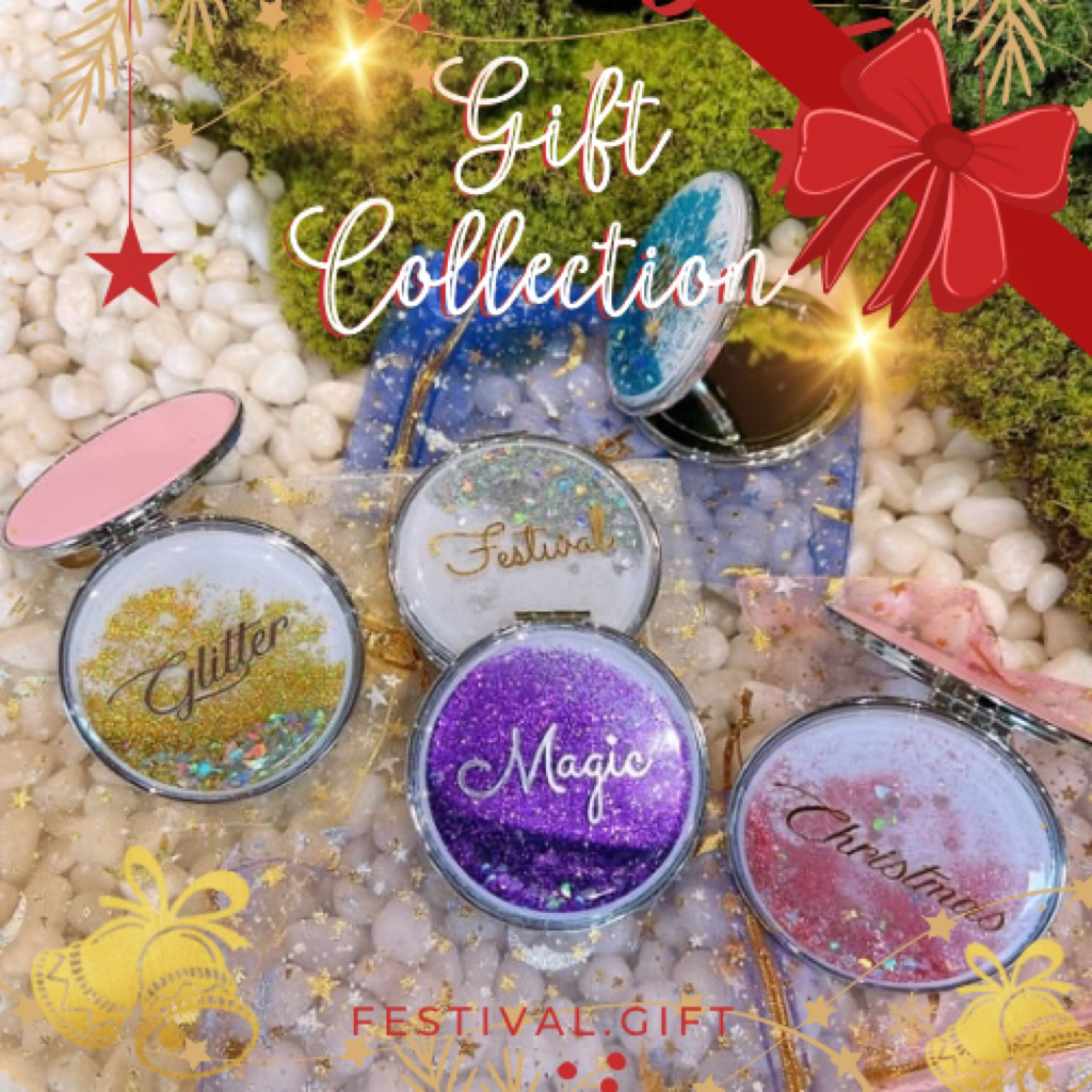 🪞💫 กระจกแต่งหน้าพกพาติดชื่อ Gift Collection ✨ กระจกพกพา 2 ด้าน (ธรรมดา + ขยาย) กลิตเตอร์หัวใจ เหมาะเป็นของขวัญสุดพิเศษ