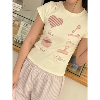 AceyAceyเบบี้ทีคอกลมตัวอักษร (baby tee)