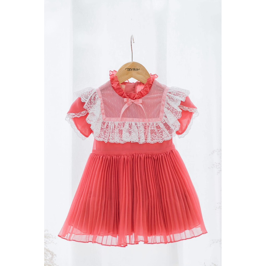 TEViKa Vintage เทวิกา (เดรสพลีทลิ้นจี่ + กิ๊บ) Size 90