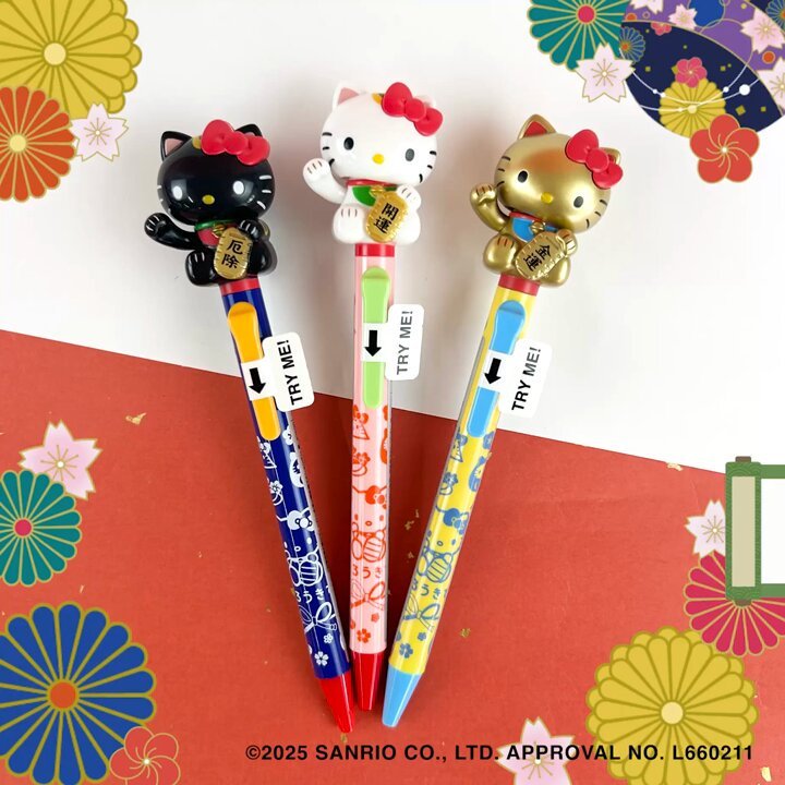 ปากกาแมวกวัก มือขยับได้ kt  HelloKitty Lucky ปากกาลูกลื่นหมึกสีดำ นำเข้าจากญี่ปุ่น