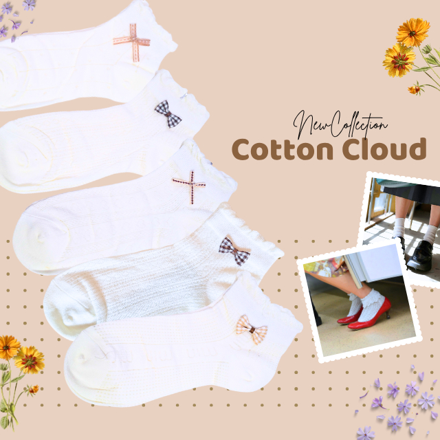🤎🤎 ถุงเท้าข้อสั้นลูกคุณ  สีขาวติดโบว์น่ารัก คอลเลคชั่น “Cotton Cloud” 🤎🤎