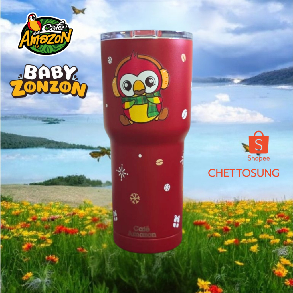 แก้วสแตนเลส Amazon Baby zonzon collection 24 ออนซ์ สีแดงสดลายนกแก้ว