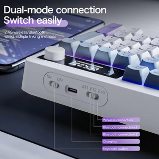 TK100 คีย์บอร์ดไร้สาย RGB Wireless Keyboard Bluetooth/2.4G 104 คีย์ การแสดงผลหน้าจอ For PC แล็ปท็อป MAC IPAD