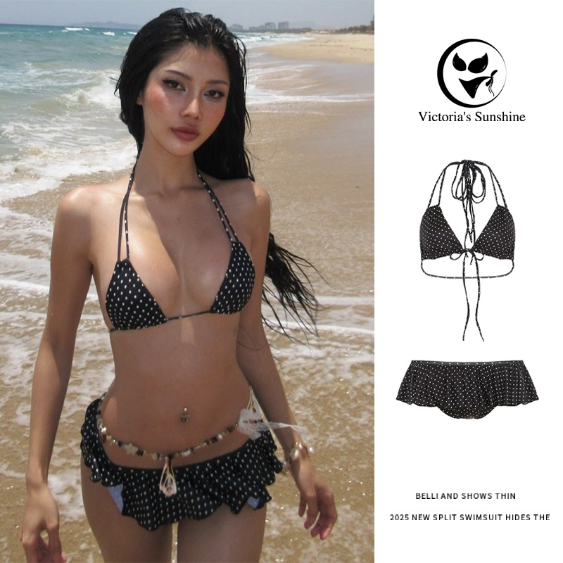 ส่งไวจากไทย ชุดว่ายน้ําบิกินี่ ทูพีช bikini set polka dots สไตล์เซ็กซี่#1028