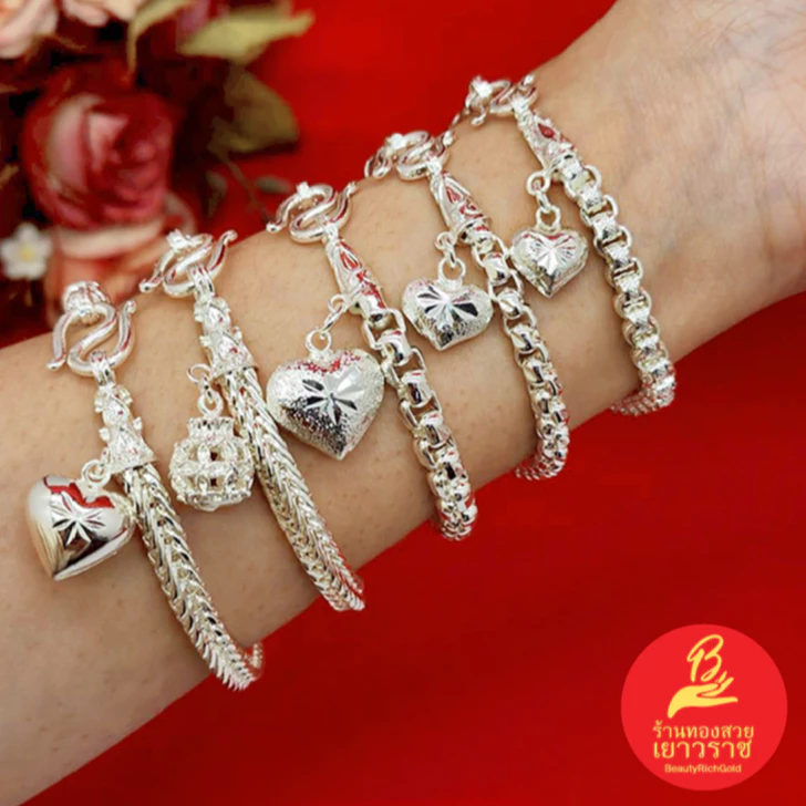 สร้อยข้อมือเงินคละลาย หวายมน,สี่เสา ห้อยจี้ ความยาว 6.5,-7.2 นิ้ว ชุบเงิน ใส่ได้ทุกโอกาส งานสวย ใส่ในชีวิตประจำวันได้