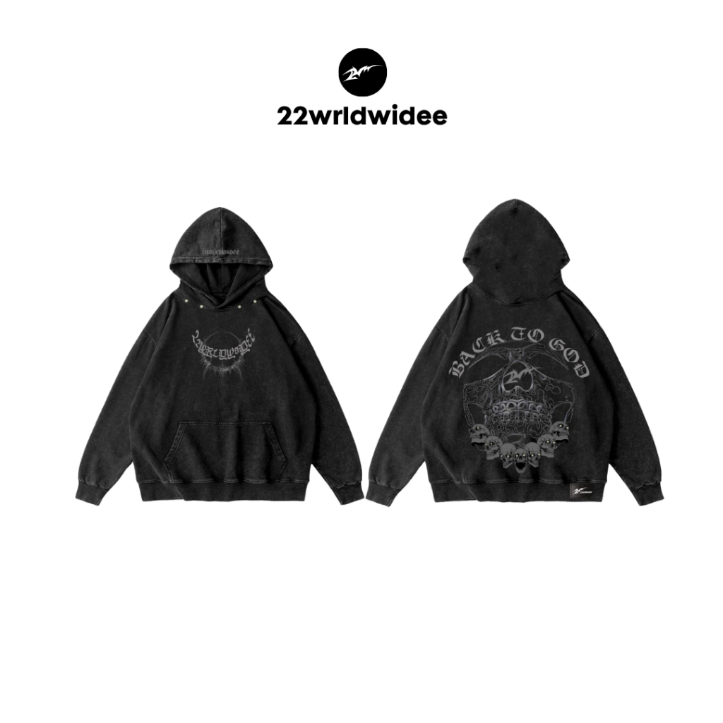 (🔥จัดส่งด่วน 1 วัน!) 22wrldwidee Black Halo Hoodie เสื้อฮูดดี้ ดีเทลปักหมวก ลายสกรีนสไตล์ 22 ห้ามพลาด (OC126-1)