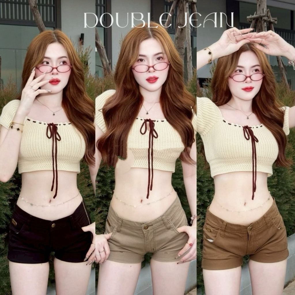 [DOUBLE J.] กางเกงยีนส์เอวต่ำป้าย DADAjeans  ผ้ายืด ทรงเรียบปลายขาพับขอบ ทรงสวยมาก งานสายเอวต่ำ [ S-XL]