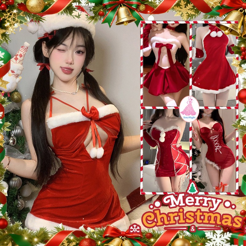 SexyNight💓💓ชุดคริสต์มาส มีเสน่ห์ sexy cosplay สีแดง หลายสไตล์ ผ้าดีมาก ใส่สบาย ส่งไวจากไทย