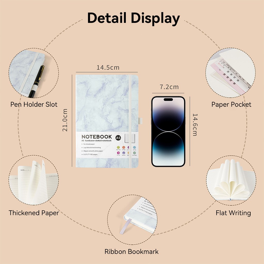สมุดโน้ตลายหินอ่อน พรีเมี่ยม มียางรัด กระดาษหนา 80 แกรม พร้อมที่คั่นผ้า เหมาะนักเรียนและออฟฟิศ - รูปที่ 3