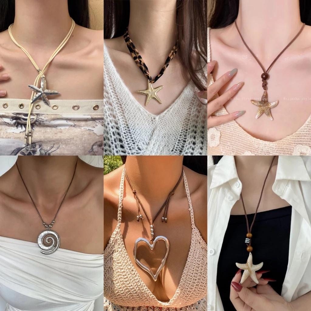 สร้อยคอพร้อมจี้ สไตล์วินเทจ สร้อยเชือก ลายปลาดาว ทันสมัย อเนกประสงค์ ปรับความยาวได้ มีหลายแบบให้เลือก COD