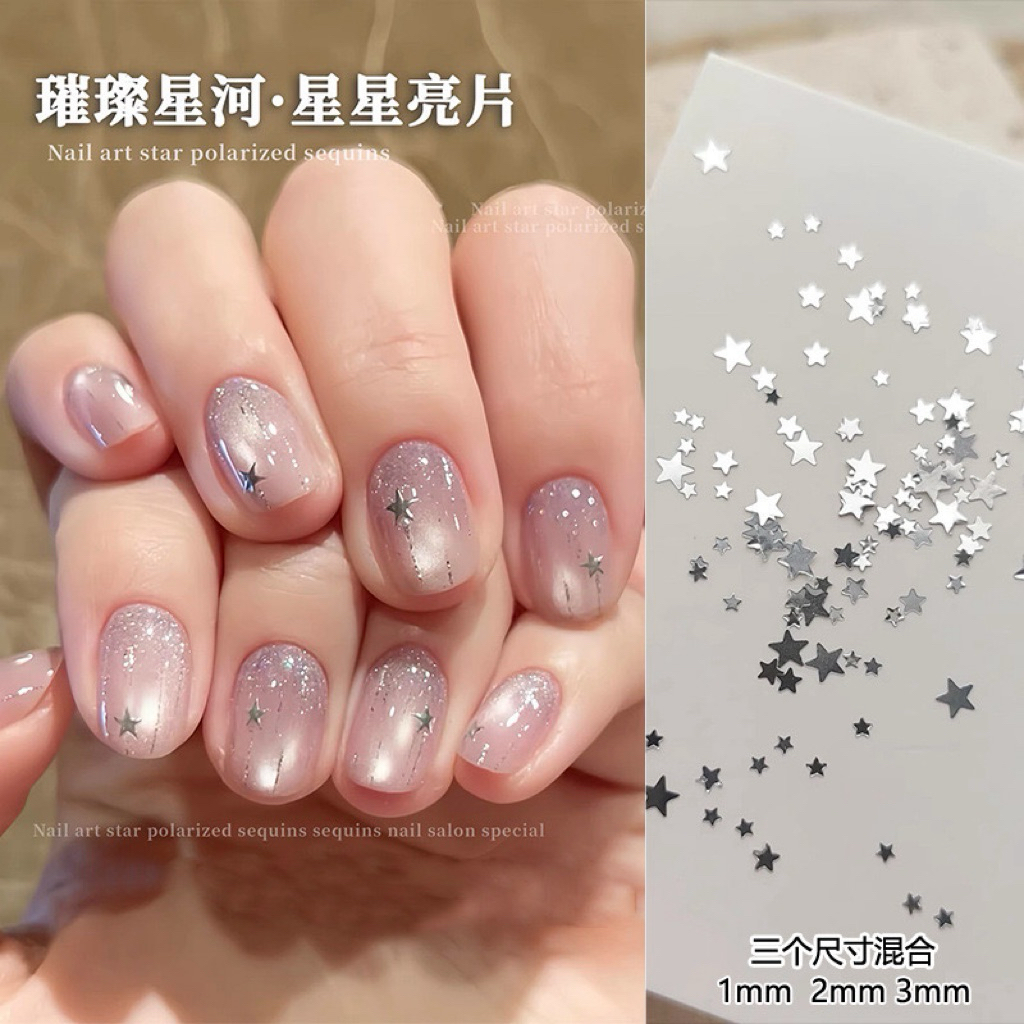 กากเพชร รูปดาว ใช้สำหรับติดแต่งเล็บ คละแบบรวมสีเมอเมด