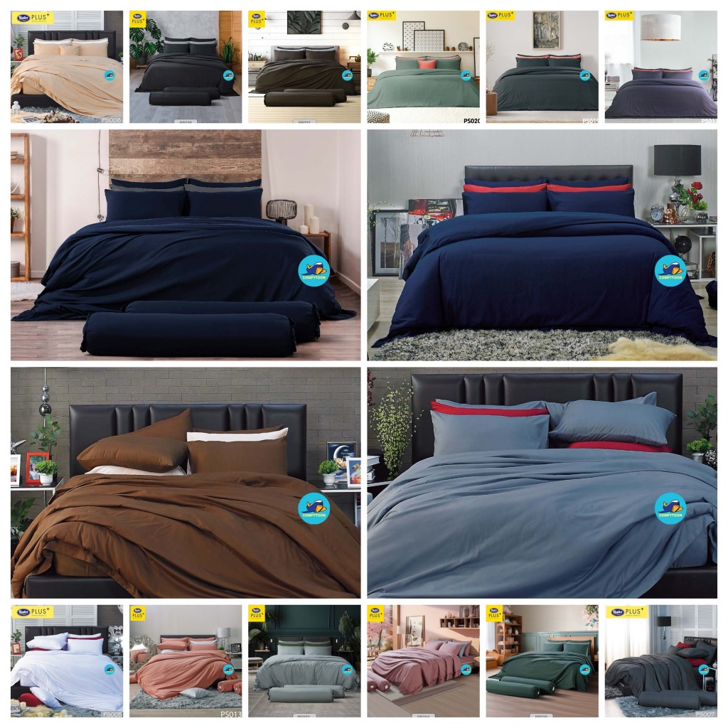 Satin Plus ผ้าปูที่นอน3.5/5/6ฟุต+ผ้านวม สีพื้น สัมผัสเรียบลื่น ผ้านุ่ม PS003-PS026