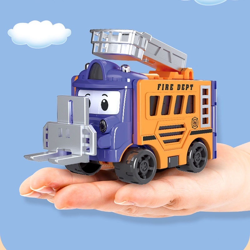 รถของเล่นแปลงร่างและพลิกกลับได้สำหรับเด็ก รถก่อสร้างการ์ตูนเพื่อการศึกษา รถของเล่น ของขวัญวันเกิด - รูปที่ 5