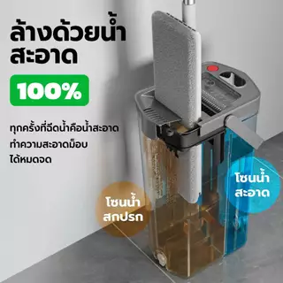Jesitte ไม้ถูพื้น ถังม็อบถูพื้น ไม้ถุพื้น 360 องศา ซักน้ำและรีดน้ำในตัวเดียว ถังรีดน้ำไม้ถู Flat Mop Set