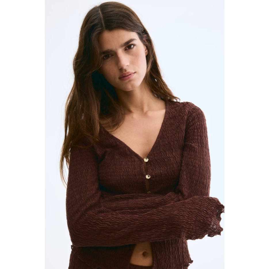 H&M(เอชแอนด์เอ็ม) คาร์ดิแกนดีไซน์ตะเข็บโอเวอร์ล็อก Women Overlock-detail cardigan 1307468_1