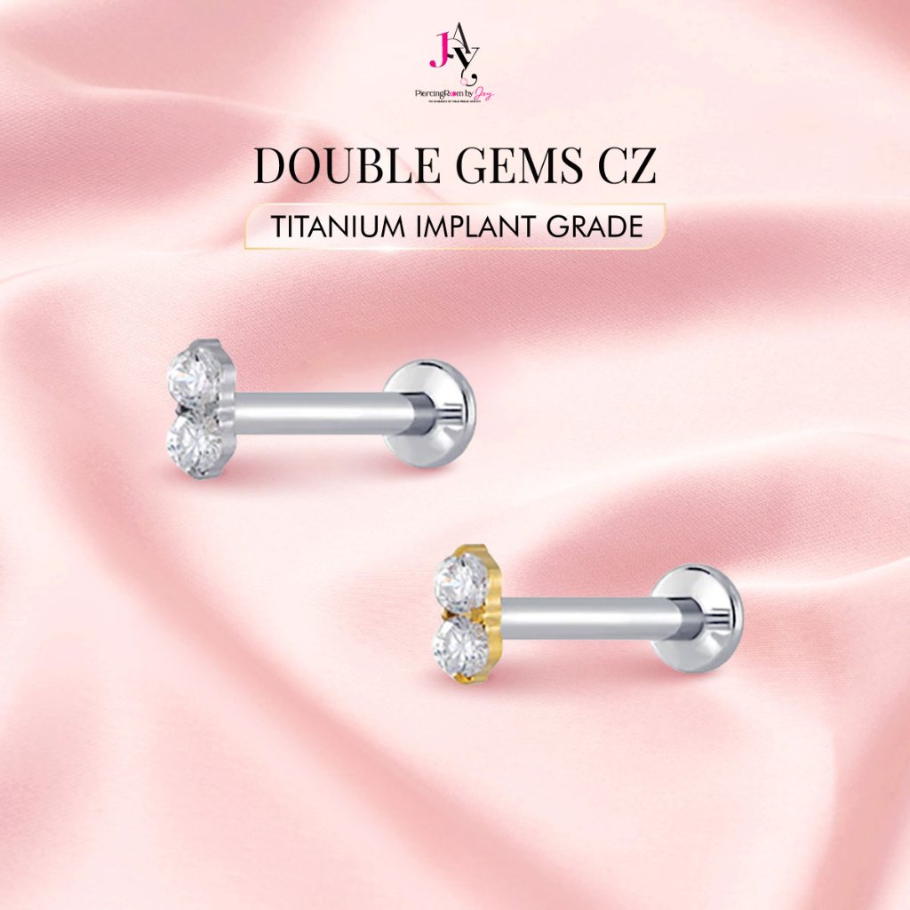 Piercingroom by Jay จิว/ต่างหูแป้นแบน สำหรับผิวแพ้ง่าย 2 Round CZ Titanium เกรดการแพทย์ (ราคาต่อชิ้น)