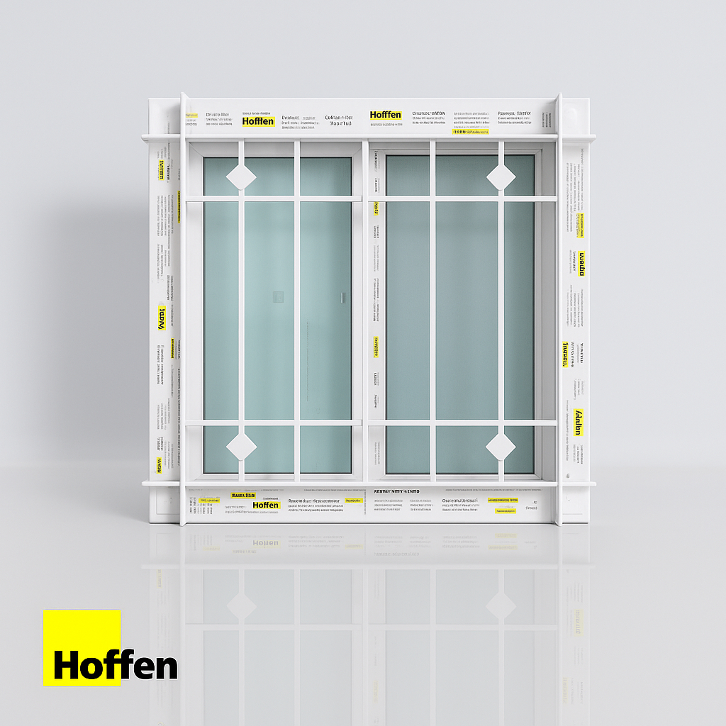 HOFFEN UPVC หน้าต่างบานเลื่อน มี เหล็กดัด สีขาว กระจกเขียวใส วงกบ 6 ซม.