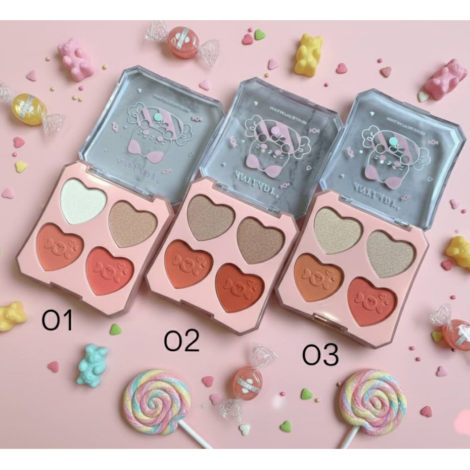 พร้อมส่งจากไทย พาเลทเมคอัพหัวใจ ANYLADY ไฮไลท์&บลัชออน No.8443