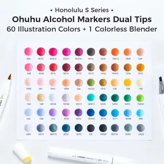 FOLIO ART : Ohuhu Marker เซต Illustrations 60 สี(Honolulu S - Brush&soft Chisel) รหัส 90581