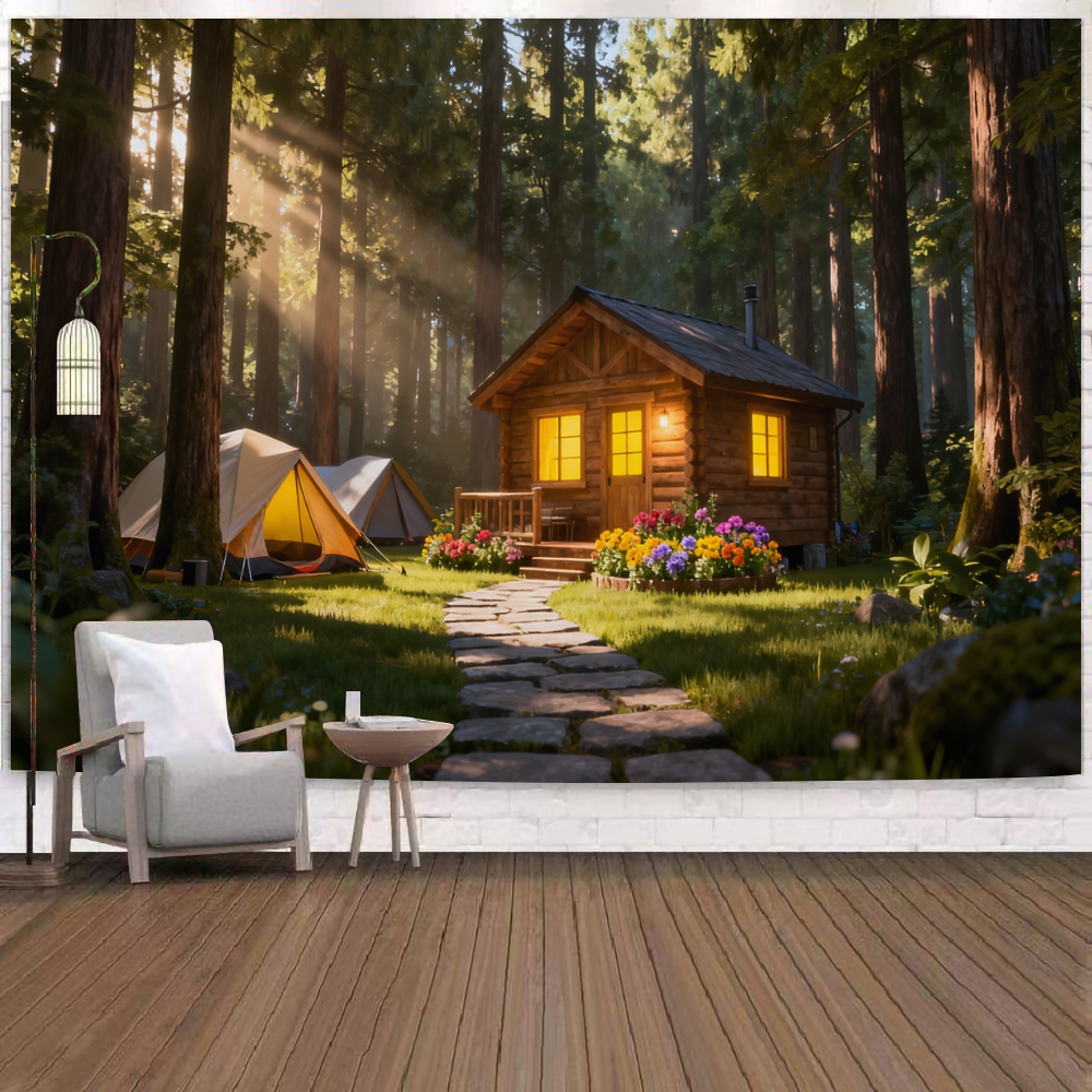 [จัดส่งจากกรุงเทพฯ] ผ้าพื้นหลังเอฟเฟกต์จำลองการตั้งแคมป์ 3 มิติ ผ้าตกแต่งการเดินทาง ผ้าตกแต่งผนังห้องนั่งเล่น - รูปที่ 3