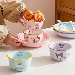 【ของแท้】Sanrio ซานริโอ ชุดภาชนะเซรามิก สำหรับ 1 คน ดีไซน์โดปามีน กล่องของขวัญสุดสวย ของขวัญวันหยุด ใช้ประจำ ส่งฟรี
