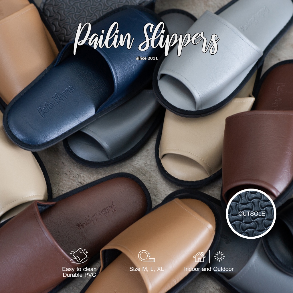 Pailin Slippers รองเท้าใส่ในบ้าน หนังเทียม ทนทาน หัวเปิด ขนาด M-L-XL พื้นหนา indoor / outdoor