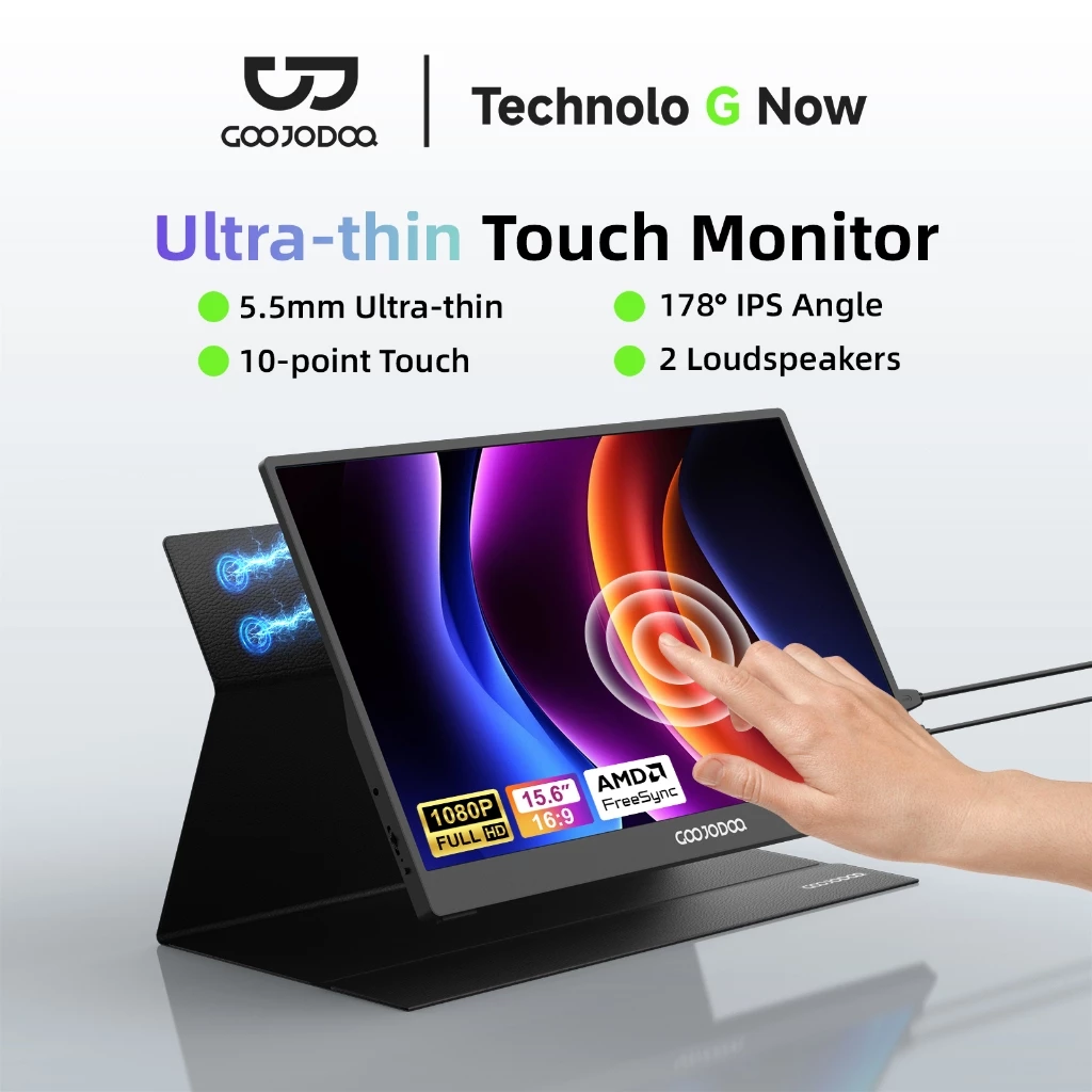 GOOJODOQ 15.6 นิ้ว จอพกพา มอนิเตอร์ สําหรับแล็ปท็อป หน้าจอสัมผัส หน้าจอสัมผัส 1080p Portable Monitor