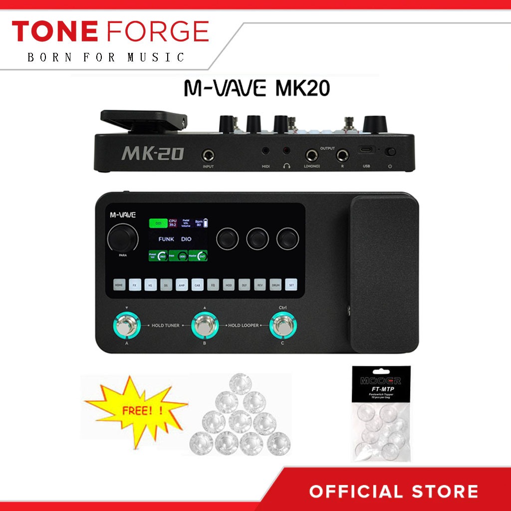 M-VAVE MK-20 Guitar/Bass Multi-Effects Processor Pedal, 20 Amp Models 100+ Effects With Bluetooth