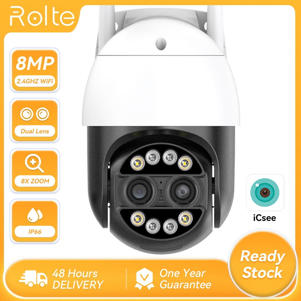 Rolte 8MP PTZ WiFi Camera 8X Zoom Dual-Lens Two way Audio Outdoor CCTV Connect to Mobile Phone