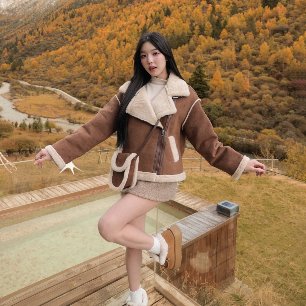 CO1170 | Soft Warm Shearling Jacket – เสื้อกันหนาวหนังกลับบุขน อุ่นละมุนในตัวเดียว