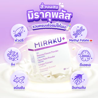 [เซ็ต2 กล่องฟรี 1ซอง] Miraku+ มิราคุพลัส สมุนไพรหัวปลีเพิ่มน้ำนม กู้น้ำนม บำรุงน้ำนมแม่ให้นมและแม่หลังคลอด (30+7 วัน)