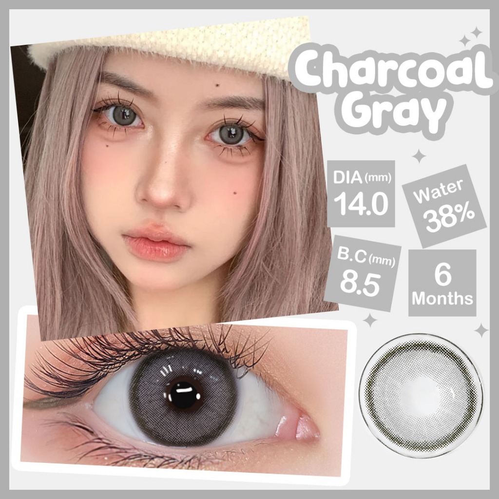Magister & Realcon คอนแทคเลนส์สายตาสั้น 6 เดือน คอนแทคเลนส์สีเทา Graphite / Shadow Gray / Graphite