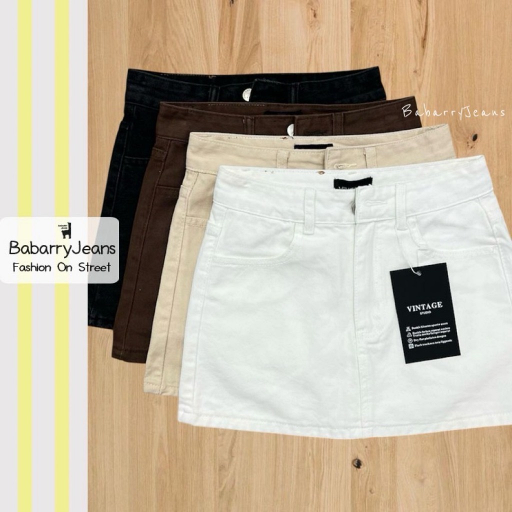 Babarry Style - Mini Skirt กระโปรงยีนส์สั้น รุ่นเรียบ (Basic) สีใหม่น่ารักมากๆ ยาว 13 นิ้ว V-T