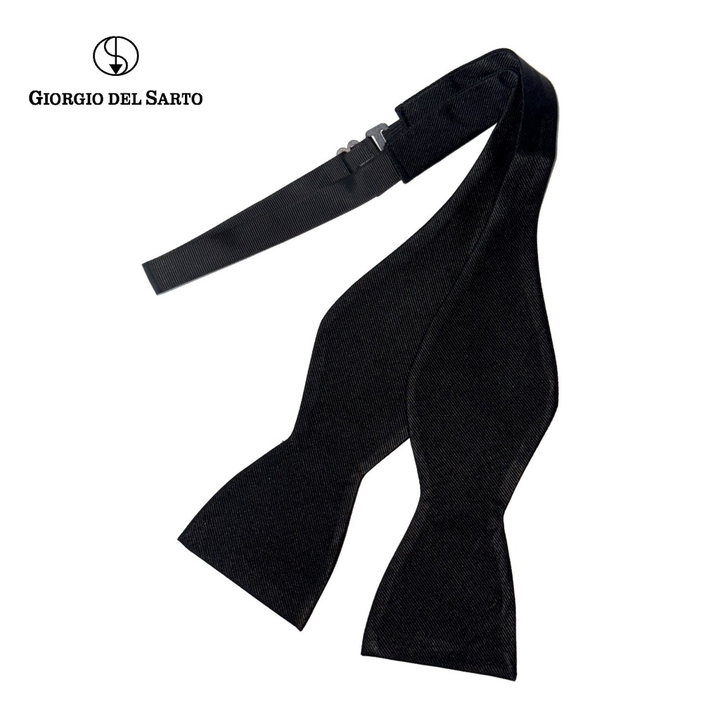 GIORGIO DEL SARTO SELF-TIE SILK 100% BLACK BOW TIE  โบว์ไทหูกระต่ายสีดำแบบผูกเองผ้าไหม100%