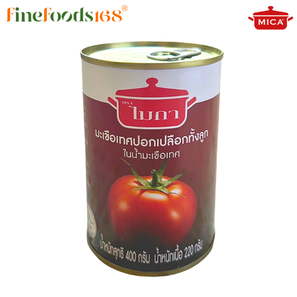 ไมก้า มะเขือเทศปอกเปลือกทั้งลูกในน้ำมะเขือเทศ 400 กรัม Mica Whole Peeled Tomato in Tomato Juice 400 g.