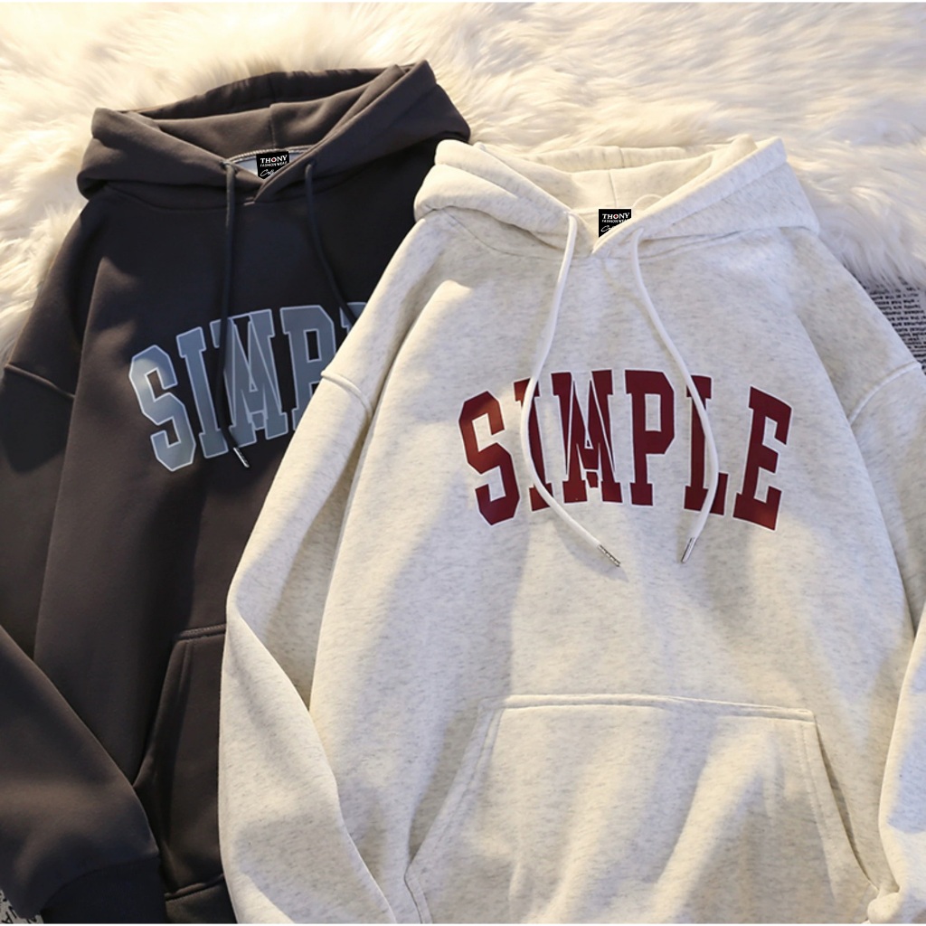 เสื้อฮู้ดกันหนาว ผ้าสำลีอย่างดี นิ่มสบายผิว เสื้อฮู้ดแขนยาว ลาย SIMPLE ใส่ได้ทั้งผู้ชายและผู้หญิง UNISEX รุ่นคู่รัก - รูปที่ 4